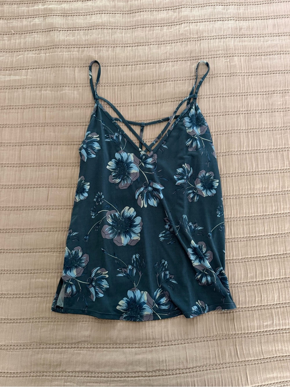 Free People Blue Floral Strappy V-Neck Cami
